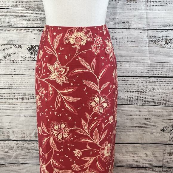 Talbots Skirt size 10 Mauve Red Pink Paisley Long Straight Peasant Modest Boho - Picture 3 of 10